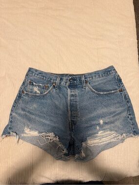 Levi's Light Blue Distressed Denim Shorts